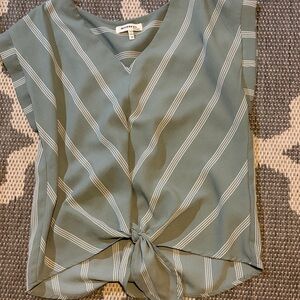 Monteau Green Striped Tie-Front Blouse